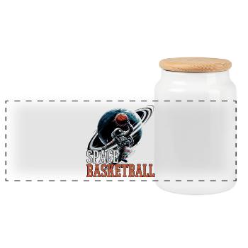 Space Basketball Astronaut Gift - Panoramic Cookie Jar with Wooden Lid - white - Front