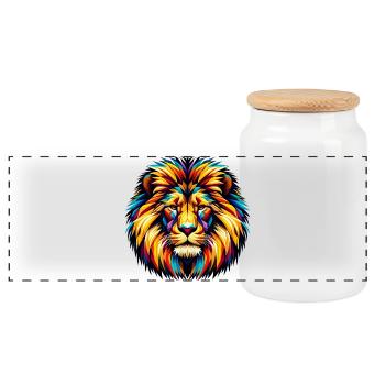 Lion - Panoramic Cookie Jar with Wooden Lid - white - Front
