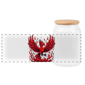 Red Phoenix - Panoramic Cookie Jar with Wooden Lid - white - Front