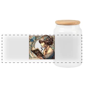 Femme Lisant Parcourir Livre Livres Cadeau - Boîte à biscuits avec couvercle en bois - blanc - Devant