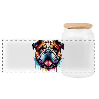 English Bulldog Dog - Panoramic Cookie Jar with Wooden Lid - white - Front