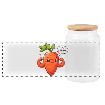 Kawaii-Karottenmuskel - Panorama Keksdose mit Holzdeckel - Weiß - Vorne