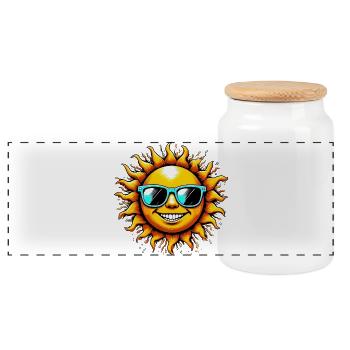 Sun - Panoramic Cookie Jar with Wooden Lid - white - Front