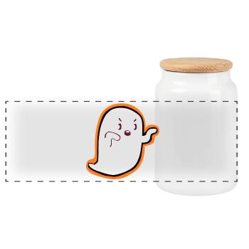 Fantôme Kawaii - Design mignon d’Halloween - Boîte à biscuits avec couvercle en bois - blanc - Devant