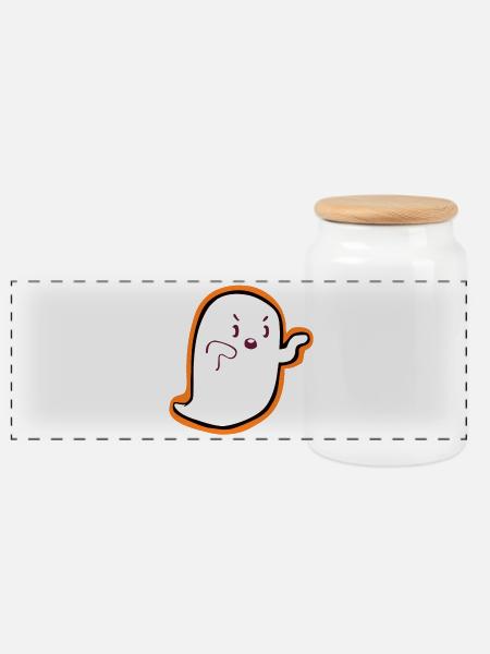 Kawaii Gespenst – Niedliches Halloween Design - Panorama Keksdose mit Holzdeckel - Weiß