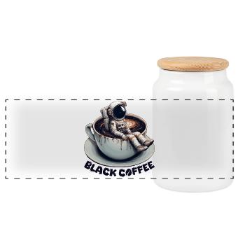 Café Noir Astronaute Mug Galaxy Cadeau - Boîte à biscuits avec couvercle en bois - blanc - Devant