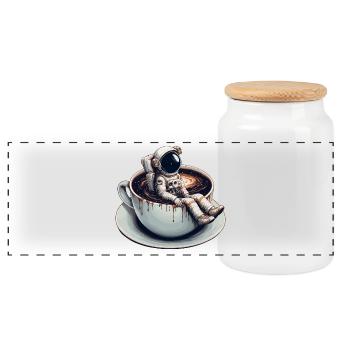Café astronaute Mug Galaxy Cadeau - Boîte à biscuits avec couvercle en bois - blanc - Devant