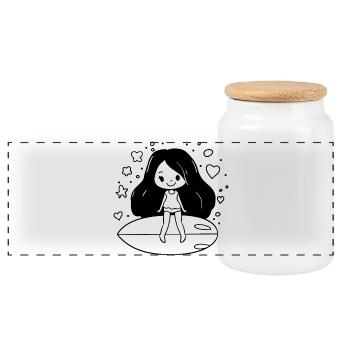 Surfeur de dessin animé - Boîte à biscuits avec couvercle en bois - blanc - Devant