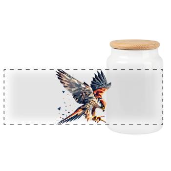 Falcon Bird of Prey Polygon Style - Panoramic Cookie Jar with Wooden Lid - white - Front