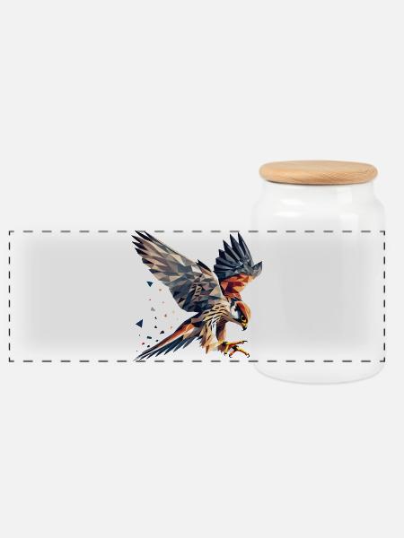 Falke Greifvogel Polygon Stil - Panorama Keksdose mit Holzdeckel - Weiß