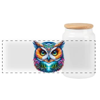 Owl - Panoramic Cookie Jar with Wooden Lid - white - Front