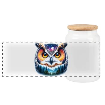 Hibou - Boîte à biscuits avec couvercle en bois - blanc - Devant