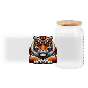 Tiger - Panoramic Cookie Jar with Wooden Lid - white - Front