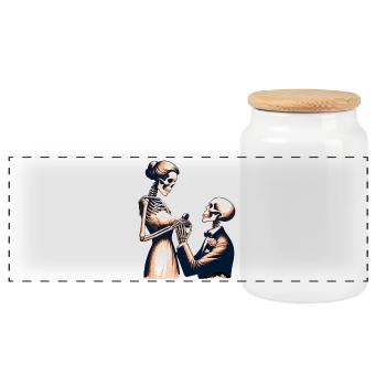 Hochzeit Skelett Parodie Design - Panorama Keksdose mit Holzdeckel - Weiß - Vorne