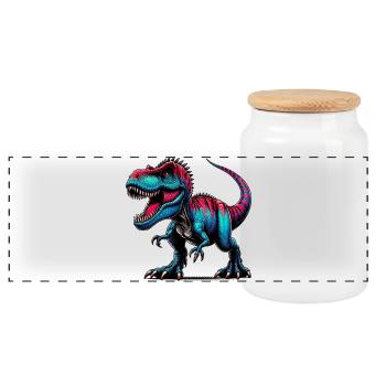 Dinosaur - Panoramic Cookie Jar with Wooden Lid - white - Front