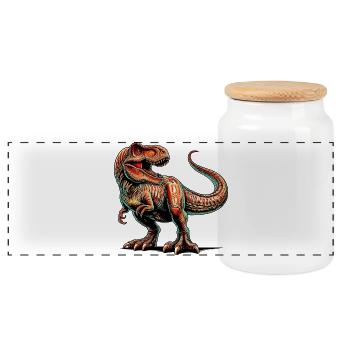 Dinosaur - Panoramic Cookie Jar with Wooden Lid - white - Front