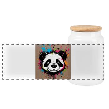 Porträt eines Pandas in Graffiti - Panorama Keksdose mit Holzdeckel - Weiß - Vorne