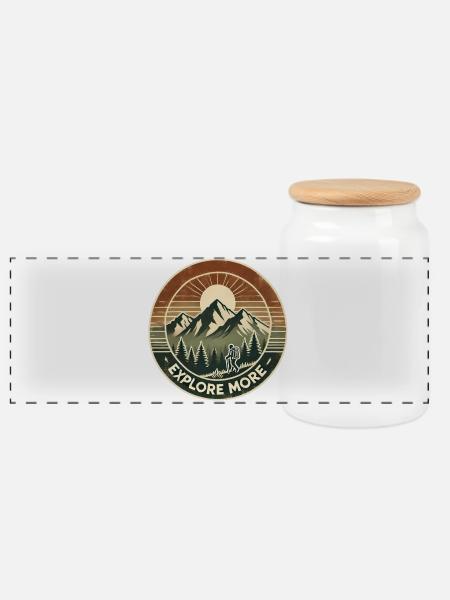 Explore More - Panoramic Cookie Jar with Wooden Lid - white