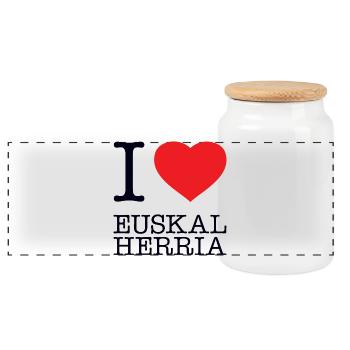 I LOVE EUSKAL HERRIA Basque Country - Panoramic Cookie Jar with Wooden Lid - white - Front