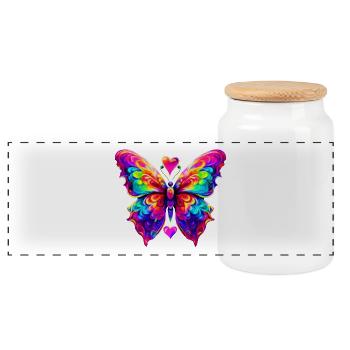 Bunter psychedelischer Schmetterling - Panorama Keksdose mit Holzdeckel - Weiß - Vorne