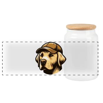 Labrador with cap - Panoramic Cookie Jar with Wooden Lid - white - Front
