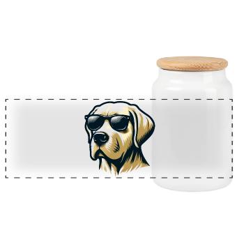 Labrador Head mit Sonnenbrille - Panorama Keksdose mit Holzdeckel - Weiß - Vorne