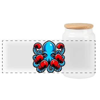 Octopus - Panoramic Cookie Jar with Wooden Lid - white - Front