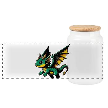 Dragon - Panoramic Cookie Jar with Wooden Lid - white - Front