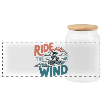 Fahren Sie mit dem Wind-Radfahrer - Panorama Keksdose mit Holzdeckel - Weiß - Vorne