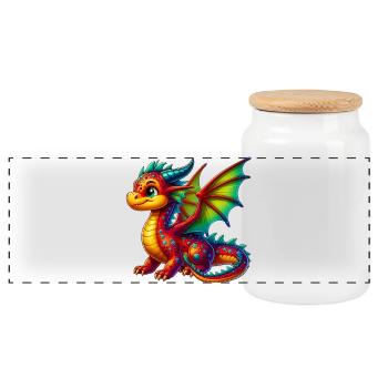 Drache - Panorama Keksdose mit Holzdeckel - Weiß - Vorne