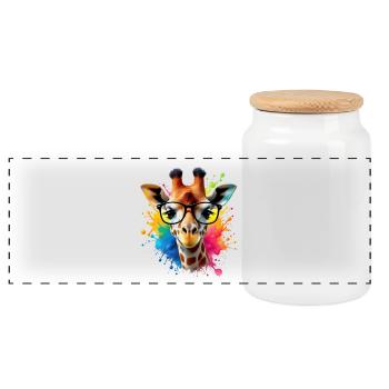 Coole Giraffe mit Brille in bunter Splash Art - Panorama Keksdose mit Holzdeckel - Weiß - Vorne
