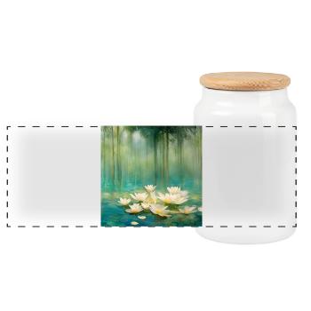 Water lilies - Panoramic Cookie Jar with Wooden Lid - white - Front