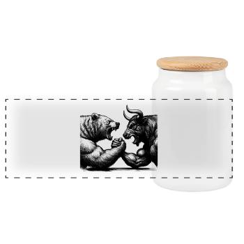 Stock Market Stock Market Bull Bull Bear Gift - Panoramic Cookie Jar with Wooden Lid - white - Front