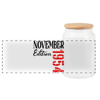 72ND BIRTHDAY NOVEMBER 1954 - Panoramic Cookie Jar with Wooden Lid - white - Front