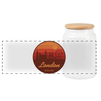 London's skyline in retro sunset - Panoramic Cookie Jar with Wooden Lid - white - Front