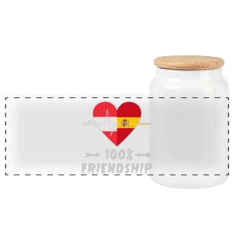 Österreich und Spanien 100% Freundschaft - Panorama Keksdose mit Holzdeckel - Weiß - Vorne