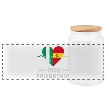 Nigeria and Spain 100% friendship - Panoramic Cookie Jar with Wooden Lid - white - Front