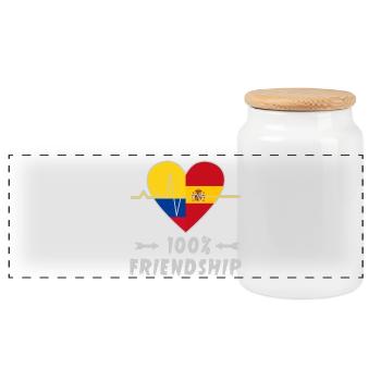 Kolumbien und Spanien 100% Freundschaft - Panorama Keksdose mit Holzdeckel - Weiß - Vorne