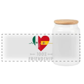 Mexico and Spain 100% friendship - Panoramic Cookie Jar with Wooden Lid - white - Front