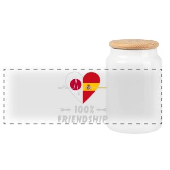 100% amitié entre le Japon et l'Espagne - Boîte à biscuits avec couvercle en bois - blanc - Devant