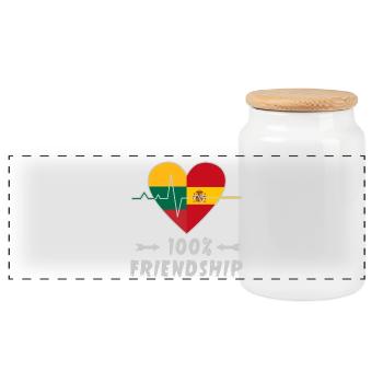 Lithuania and Spain 100% friendship - Panoramic Cookie Jar with Wooden Lid - white - Front