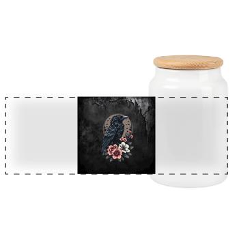 Majestic Black Crow - Panoramic Cookie Jar with Wooden Lid - white - Front
