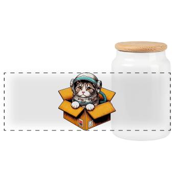 Chat astronaute - Boîte à biscuits avec couvercle en bois - blanc - Devant