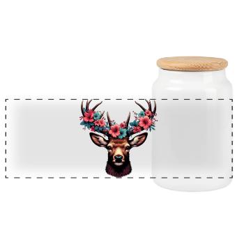 Deer with Flowers - Panoramic Cookie Jar with Wooden Lid - white - Front