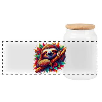 Sloth - Panoramic Cookie Jar with Wooden Lid - white - Front