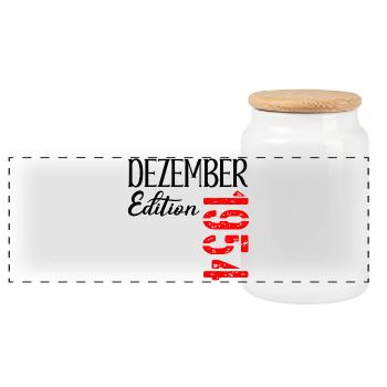 72. GEBURTSTAG DEZEMBER 1954 - Panorama Keksdose mit Holzdeckel - Weiß - Vorne