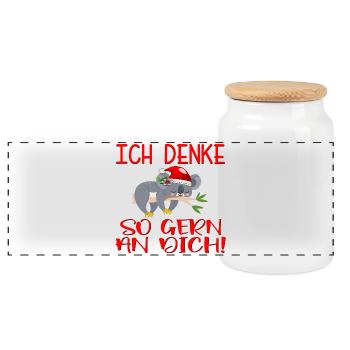 WEIHNACHTEN BEZIEHUNG - ICH DENKE AN DICH - Panorama Keksdose mit Holzdeckel - Weiß - Vorne