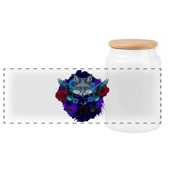 Feder-Flügel, Füchse, Blumen Outfits - Panorama Keksdose mit Holzdeckel - Weiß - Vorne