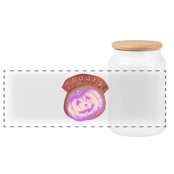 Lilac Halloween Bright Pumpkin - Panoramic Cookie Jar with Wooden Lid - white - Front
