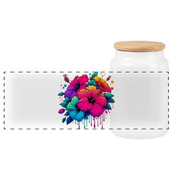 Hibiscus Flowers - Panoramic Cookie Jar with Wooden Lid - white - Front